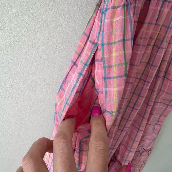 Vineyard Vines‎ Dress Pink Plaid Cotton Smocked Puff Sleeve Dress Girls L (14) - Picture 6 of 8